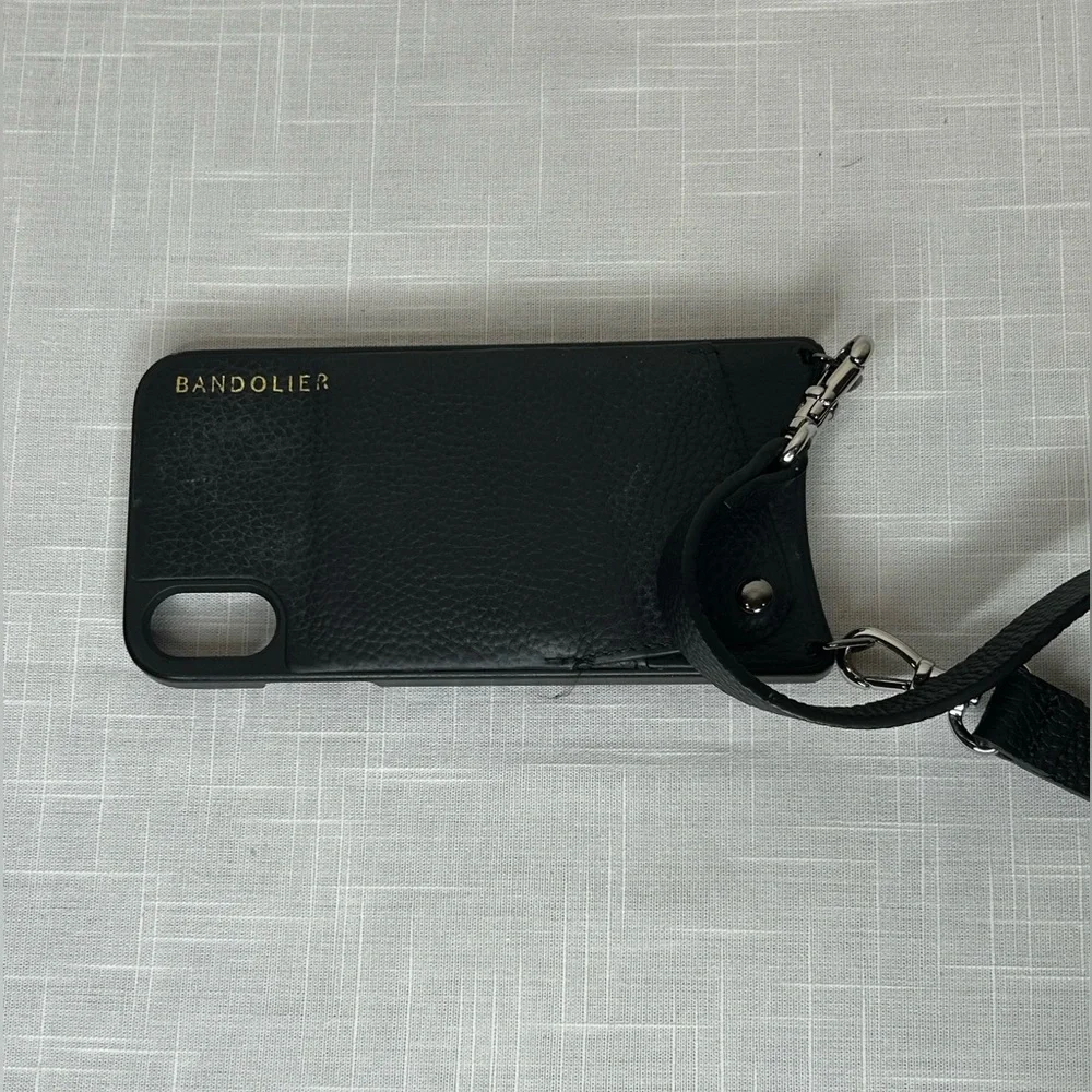 Bandolier I-Phone 2 XR Case Black Pebble Leather Two Straps with Nylon Pouch